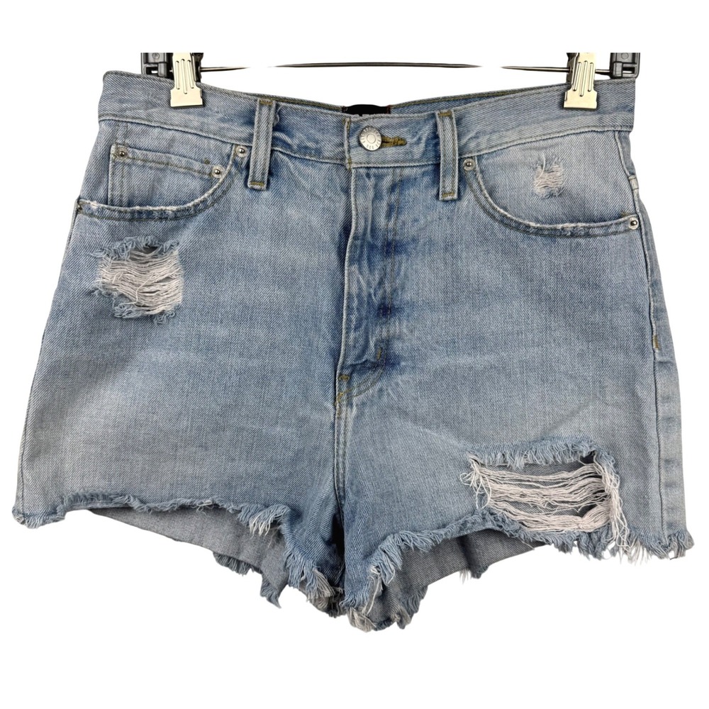 BDG Girlfriend Denim Shorts Women 28 Light Wash High Rise Distressed Frayed Hem‎